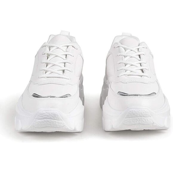 Women's Chunky Platform Sneakers Lace-Up Casual Fashion Walking Sport  Shoes - Picture 3 of 9